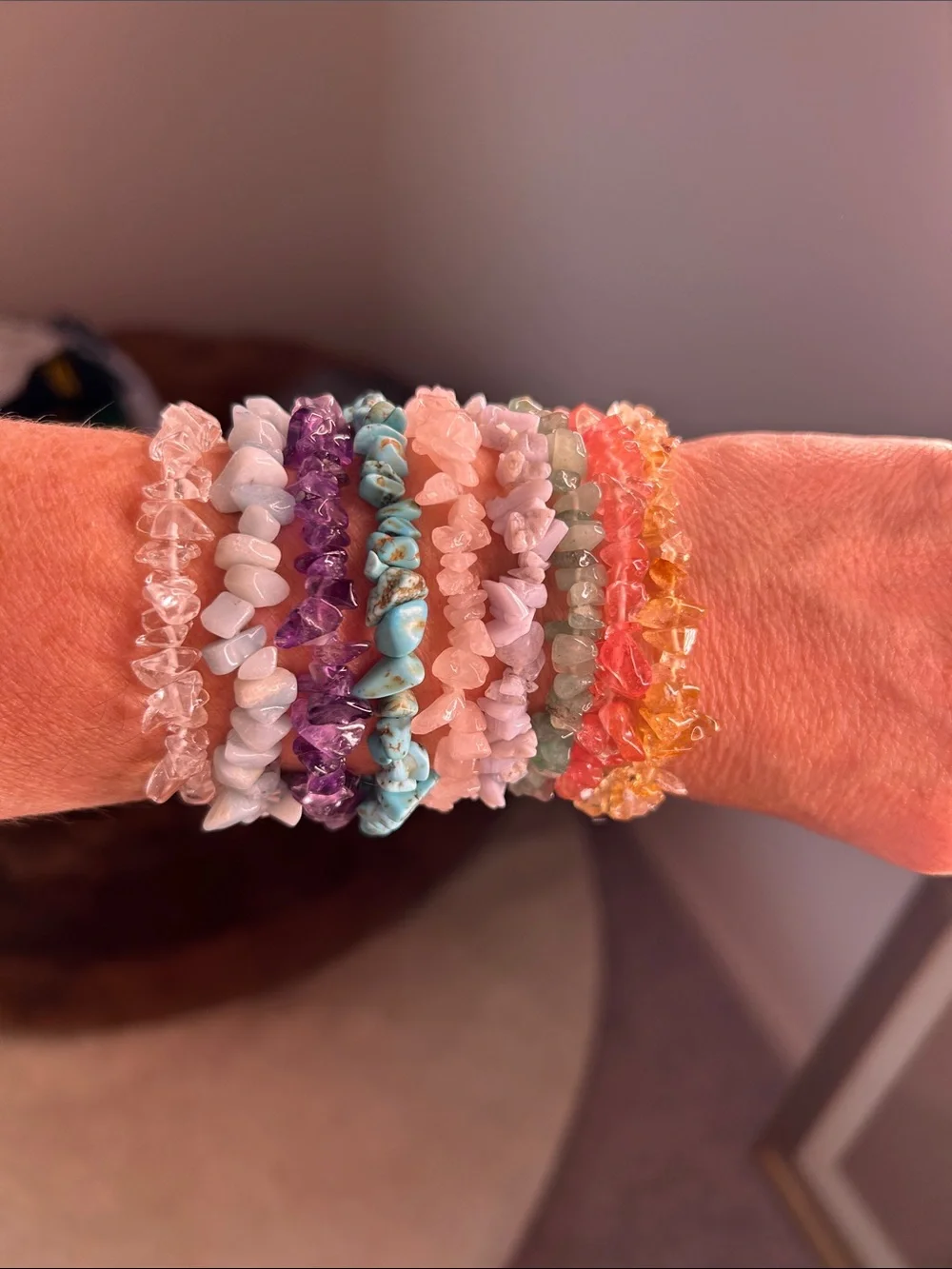 Stack of Multicolor Precious Stone Bracelets